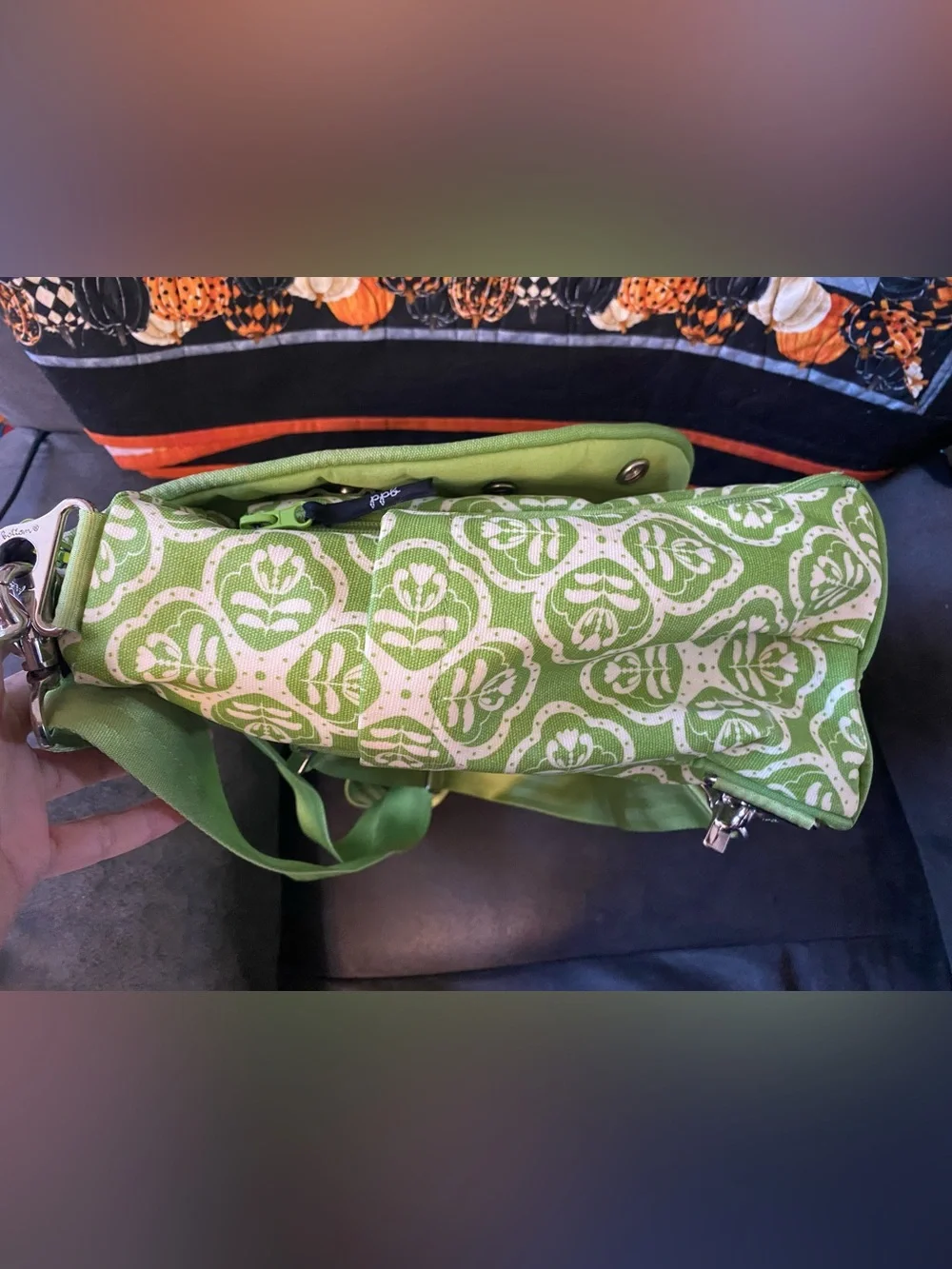 Petunia Pickle Bottom Green and White Patterned Baby Bag